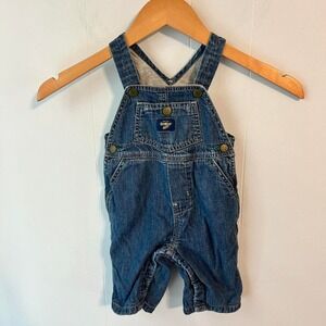 Oshkosh 3 to 6 months overalls lined denim, snap‎ straps, and changing snaps